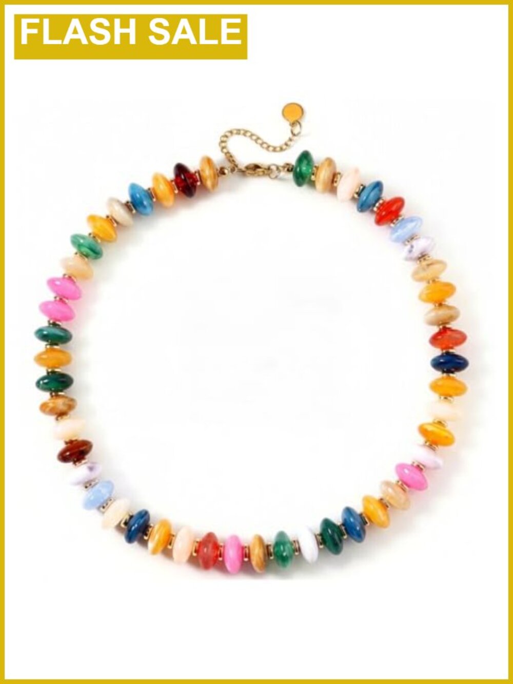 Resin Beaded Choker Necklace Gold Plated Lobster Clasp Boho Statement